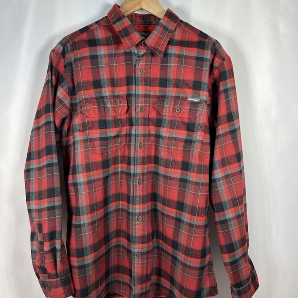 Eddie Bauer Men's Red & Gray Plaid Long Sleeve Shirt Size Large - Picture 2 of 12